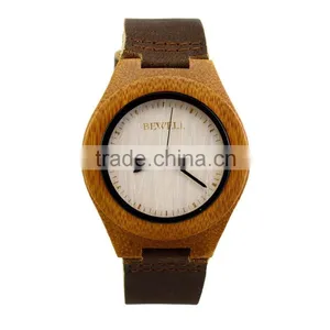 Top Quality Luxury Bamboo Wood Watch With Cow Leahter Strap Quartz Analog Men Wooden Wristwatch Relogio Feminino Clock thumbnail-3