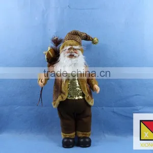 Natural Country Brown Standing Santa Claus Christmas Figure With Sled and Gift Bag thumbnail-1