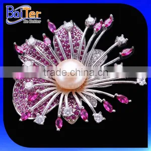 China Wholesale Custom Fashion Bridal CZ Silver Brooch For Wedding thumbnail-1