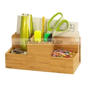 Desk Stationery Organiser - Pen Pencil Letter Rack Holder, Made of Natural Bamboo Storage Box Quality Choice thumbnail-1