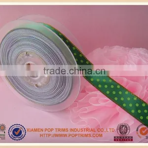 Beautiful Gold Sewing Line Polka Dot Satin Ribbon thumbnail-2