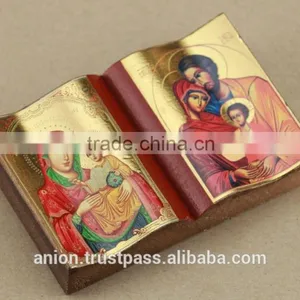 Greek & Russian Orthodox Wooden Icon. Bible Shape. Big Size thumbnail-6