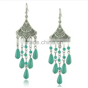 2016 Fashion New Bohemia Bead Pendant Gypsy Style Turquoise Tassel Long Dangle Earrings thumbnail-3