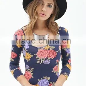 2014 Bodysuit Floral Printed Apparel for Women Bodysuit Cheap Female Clothing Quality Choice thumbnail-3