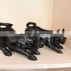 Natural Rock Black Obsidian Crystal Carving Cattle thumbnail-3