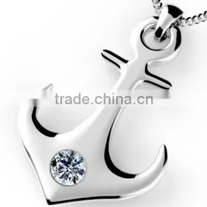 Rose Gold Stainless Steel Girls Pendant Silver CZ Inlay Anchor Pendant Necklace thumbnail-2