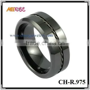 Newest Fashion Silver Inlay Black Ceramic Ring Mens thumbnail-1