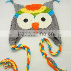 Toddler Baby Crochet Owl Ear Flat Beanie Hat thumbnail-1