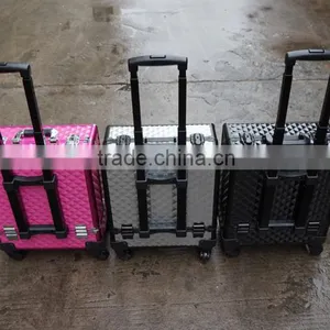 Professional Rolling Cosmetic Case w/ 8 Trays Black/Silver/Pink Diamond Aluminum(XY-877) thumbnail-2