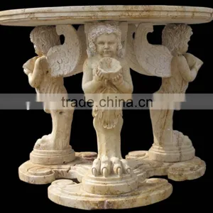 Natural Marble Top Dining Table With Angel Statues thumbnail-1