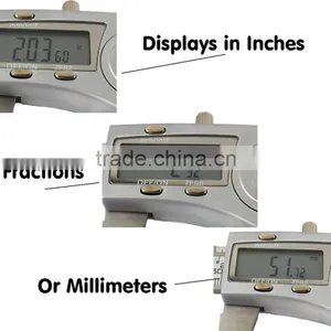 Digital Caliper, Water Resistant, Fractions, 6"/150mm, Durable Stainless Steel thumbnail-2