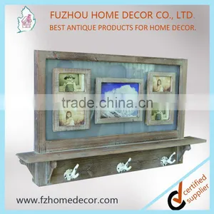Antique Decorative Wooden Wall Double Glass Photo Frame With 3 Hooks thumbnail-2
