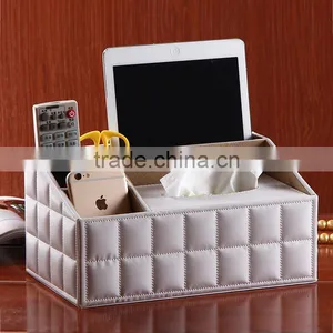 Quality PU Leather Multifunctional Desktop Storage Tissue Box thumbnail-1