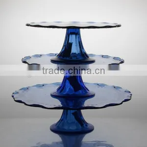 Red Embossed 3 Tiers Glass Cake Serving Plate Wholesale thumbnail-2
