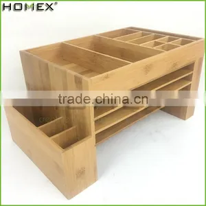 Bamboo Desktop Accessories Caddy With Drawer Homex-BSCI Factory thumbnail-3