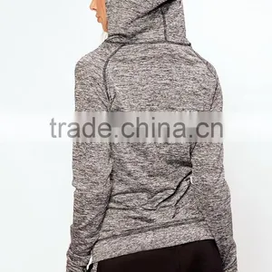 Brazilian Gym Wear Clothing Wholesale Zip Front Grey Hooded Jacket Side Pockets Sports Running Women Gym Wear 2017 thumbnail-2