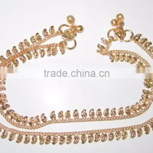 Gold TONE CHAIN PAISLEY DESIGN ANKLETS PAYAL Pair Foot Chain thumbnail-1
