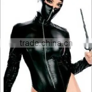Wholsale Black Sexy Leather Catsuit for Woman With Zipper thumbnail-2