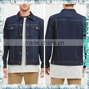 2016 Spring Navy Blue Heavy Rinse Wash Slim Fit Cropped Denim Jeans Jacket for Men thumbnail-2