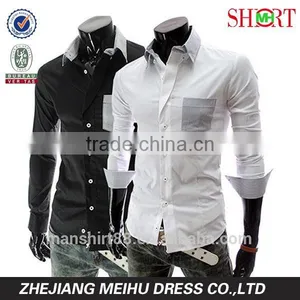 New Mens Long Sleeve Contrast Color Slim Fit Casual Shirt thumbnail-1