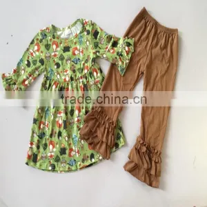 Wholesale Baby Girls Fancy Boutique Clothing Fall Printing Ruffle Top Clothing Sets Remake Outfits thumbnail-1