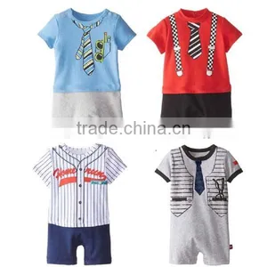 Gentle Style Short Sleeve Baby Boy Romper With Necktie thumbnail-1