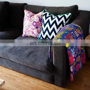 Fruit Print Kantha Quilt Indian Tropical Kantha Bed Cover Queen Size Blue Tropicana Bed Sheet thumbnail-3