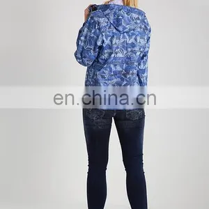 Blue Hooded Printed Women Custom Windbreaker Jacket thumbnail-2