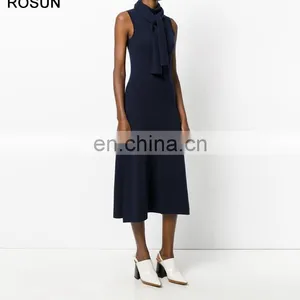 High Fashion Women 100% Wool Tie Neck Sweater Dress thumbnail-6
