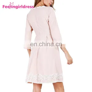 Latest Design Pink Long Sleeve Knee Length One Piece Dresses For Fat Girls thumbnail-5