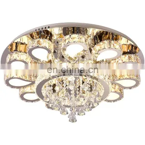 Round Led Living Room Crystal Ceiling Ceiling Luxury Stainless Steel Lamps thumbnail-1