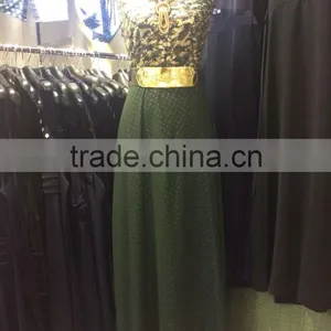 Long Chiffon With Roll Printed V-neck With Jewel 2015 Turkish Fashion Dress With Diamond Belt thumbnail-1