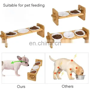 High Quality Low Price Wholesale Bamboo Pet Puppy Cat Drinking Water Food Bowls & Feeders Dogs Easy 2 in 1 Wood Stand thumbnail-2