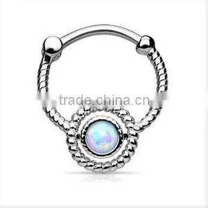 Faux Opal Flax 316L Surgical Steel Septum Clicker Nose Piercing Body Jewelry thumbnail-4