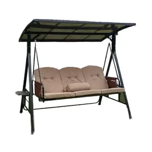 Indoor & Outdoor Furniture Modern 3-Seater Metal Frame Patio Swing Chair With Foldable Table & Padded Cushion Can Be Used As Bed thumbnail-1