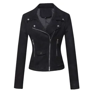 Spring Women's Vintage Black Casual Fashion Stylish Custom Motorcycle Jacket for Women thumbnail-5
