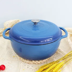 Enameled Cast Iron Round Dutch Oven With Lid and Dual Handles, Heavy-Duty & Small, 5L, Blue thumbnail-3