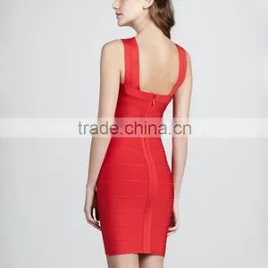 Designer One Piece Dress Latest 2016 Simple Red Dress Shiny Christmas Short Party Dress Patterns Plus Size Cheap Bandage Dresses thumbnail-4