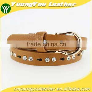 Women's Fashion pu Leather Shiny Rhinestone Belt With Shiny Gold Buckles in Yiwu thumbnail-1