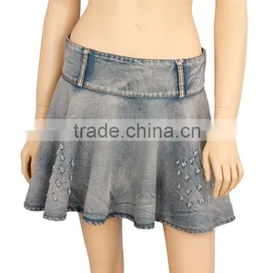 2016 S/S Latest Design Lady Washed Denim Mini Skirts thumbnail-2
