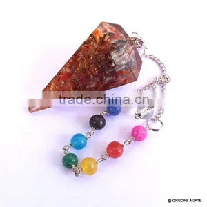 Reiki Healing Red Carnelian Orgone Pendulum With Chakra Chain thumbnail-1