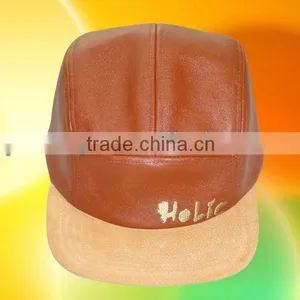 Custom Leather 5 Panel Camp Cap With Adjustable Leather Strap thumbnail-1