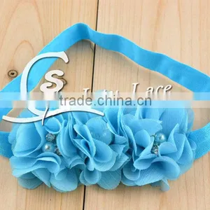 Elastic Pearls Headband With Mini Rhinestone Petals Flower and Elastic Ribbon, Mini Crystal Flower Hair Accessories thumbnail-5