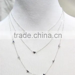 Silver Chain Layered Set Necklace w/ Tiny Triangle Metal Necklace 2016 Fashion Style Wholesale thumbnail-1