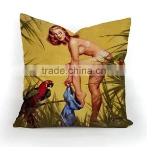 "Modern Lady" Style Printed Weave Pillow Cover For Cafe/Bar Decorative thumbnail-4