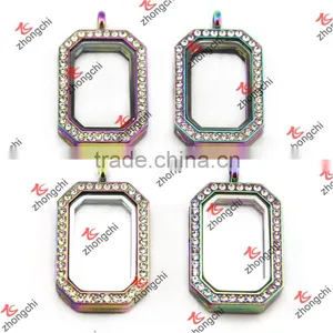 Colorful Rectangle Glass Memory Lockets Wholesale ZC Metalic Jewelry thumbnail-1