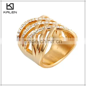 Women Luxcry Goleden Crystal Spiral Design Stainless Steel Rings thumbnail-3