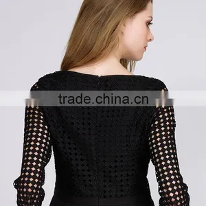PRETTY STEPS 2016 Hot Sexy Design Fashion Womans Tight Long Sleeve Twill Mesh Blouse Black thumbnail-4