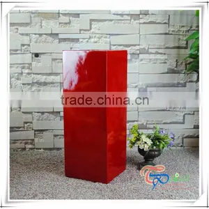Tall Square Smoothly Fiberglass Red Urn Planter thumbnail-1