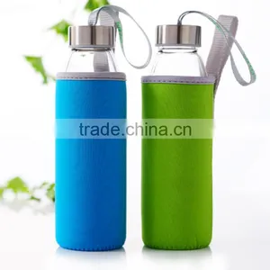 Environmental Borosilicate Glass Water Bottle With Colorful Nylon Sleeve (18oz) thumbnail-5